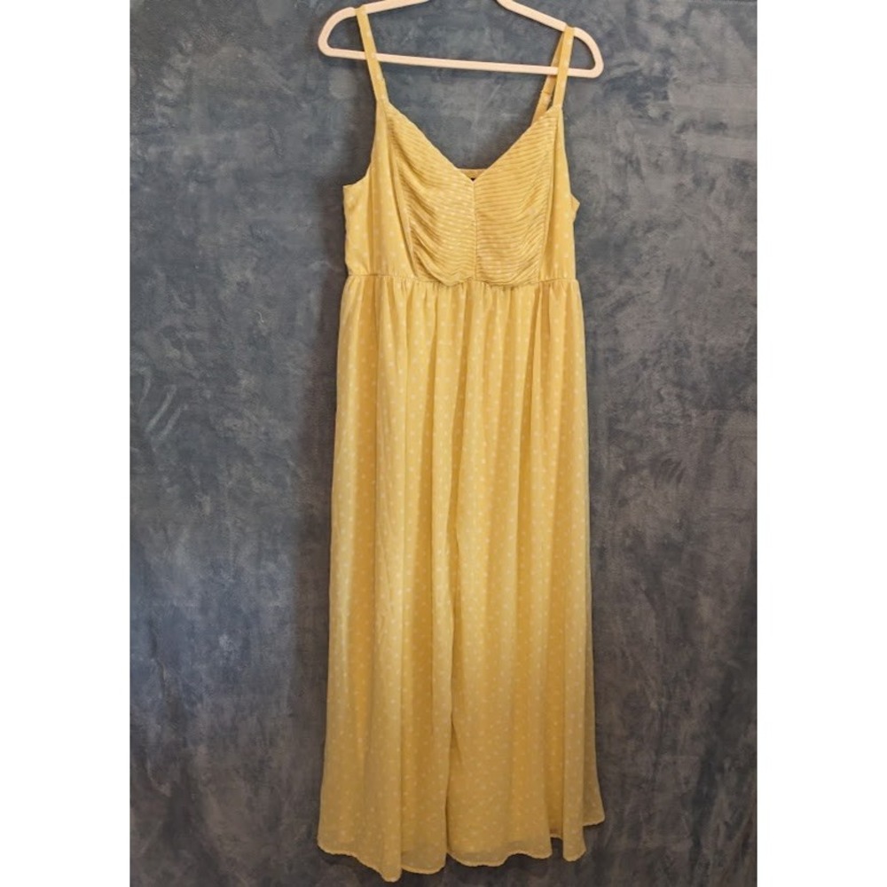 Torrid Butter Yellow Polka Dot Chiffon Maxi Dress Smocked Back Plus Size 1 1X
